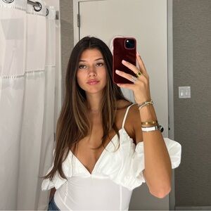 PrettyLittleThing White Asymmetrical Ruffled Bodysuit